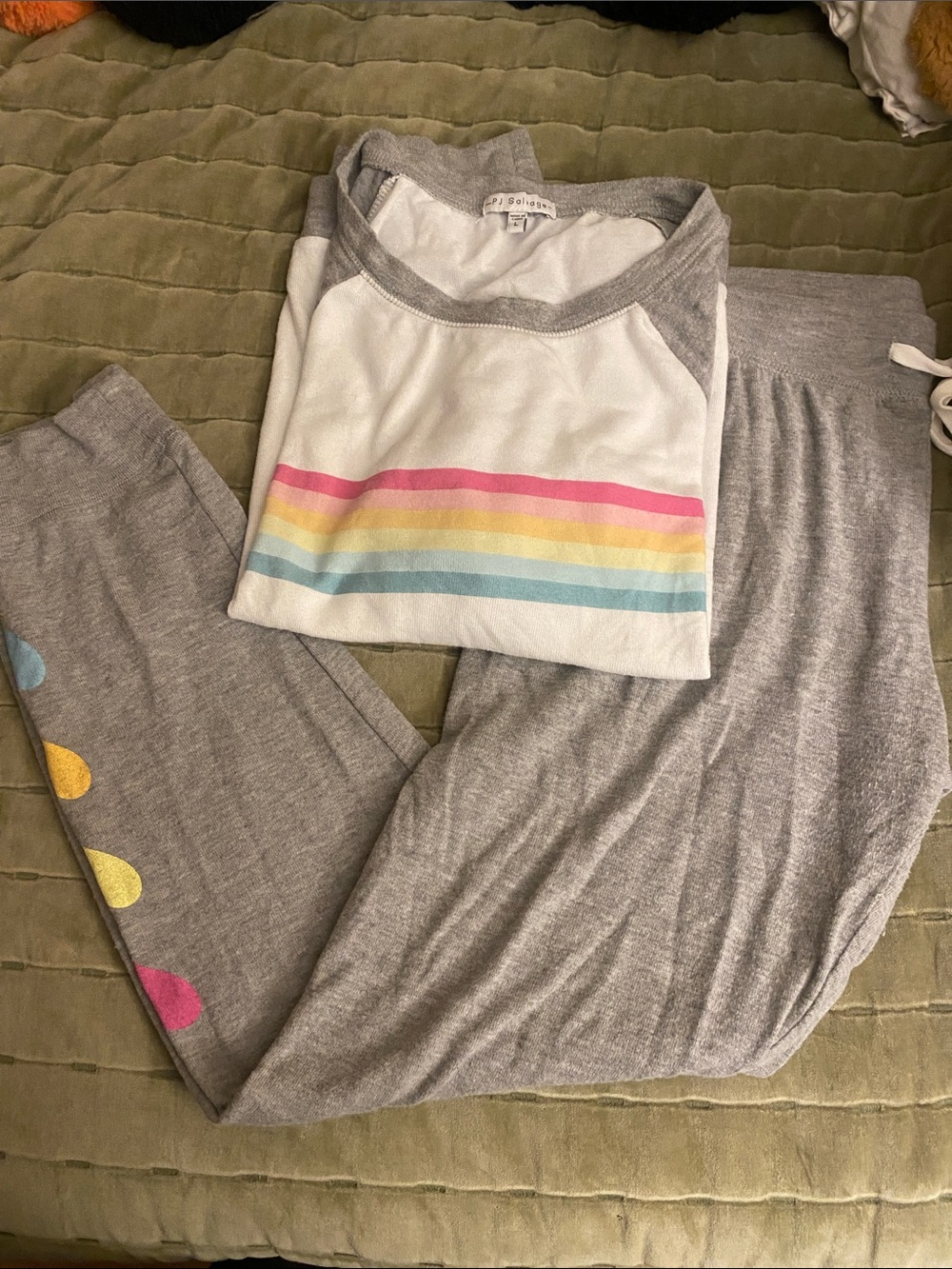 Pj salvage Woman  Pullover Top and pants with Pastel Stripe - Gray & White